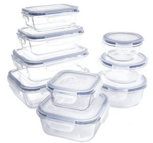 1790 Glass Food Storage Containers with Lids - 9 Pack - Glass Meal Prep Containers, Airtight Glass Lunch Boxes, Approved & Leak Proof Heat Resistant Up to 450℉ 9 (18 Total Pieces)