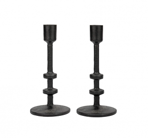 Stonebriar 7" Black Cast Iron Metal Taper Candle Holder Set, 7 Inches