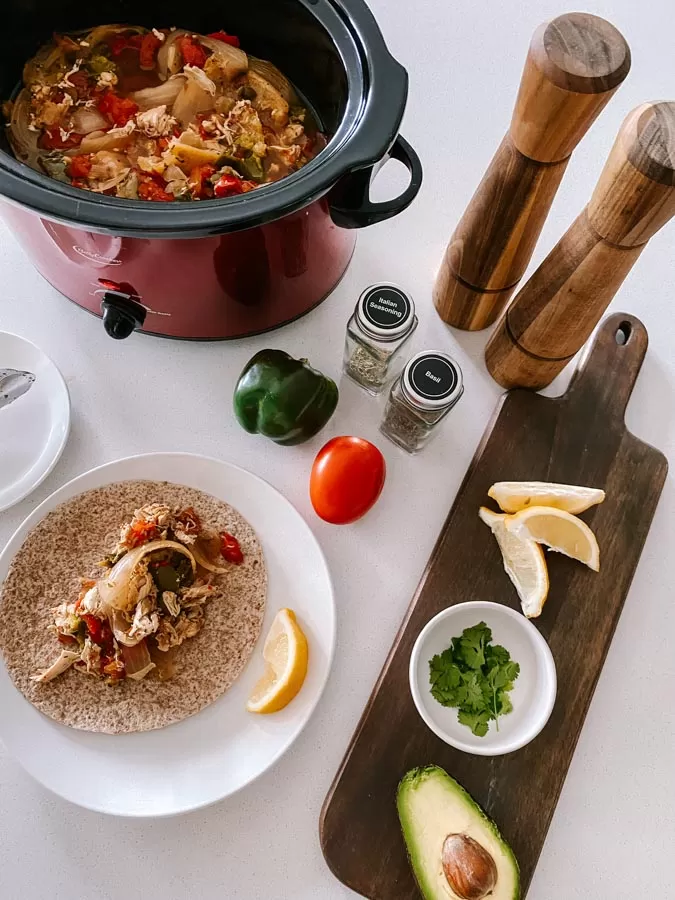 This Crock-Pot Chicken Fajita is an easy, yet delicious meal to make during those busy weeks. Just dump all the ingredients into a crockpot, stir every few hours, and you have a meal ready to go!