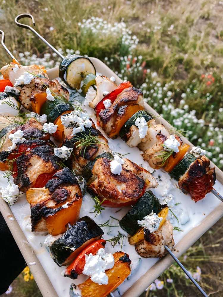 Greek style kebabs with homemade tzatziki sauce.