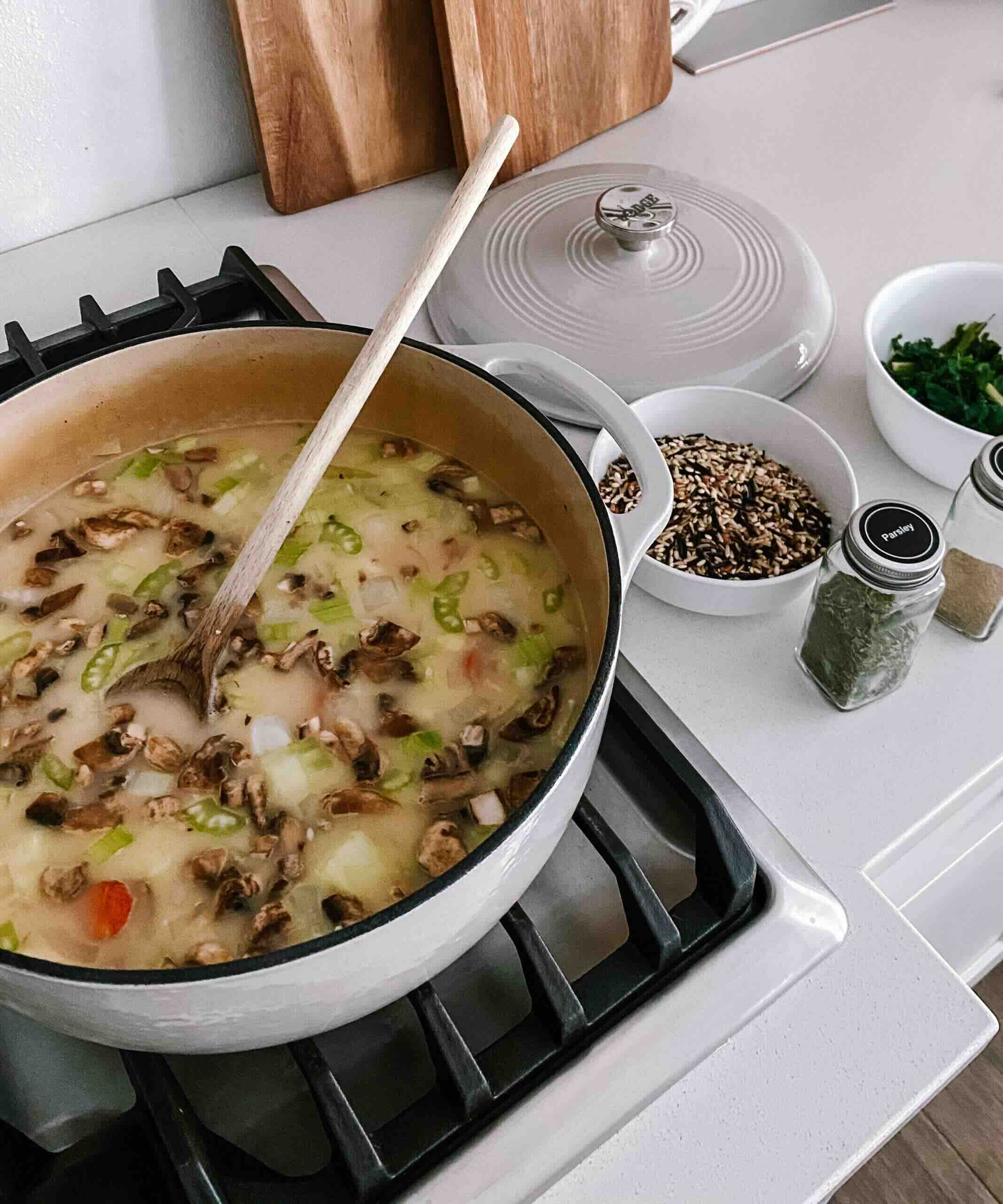 Creamy chicken wild rice soup.