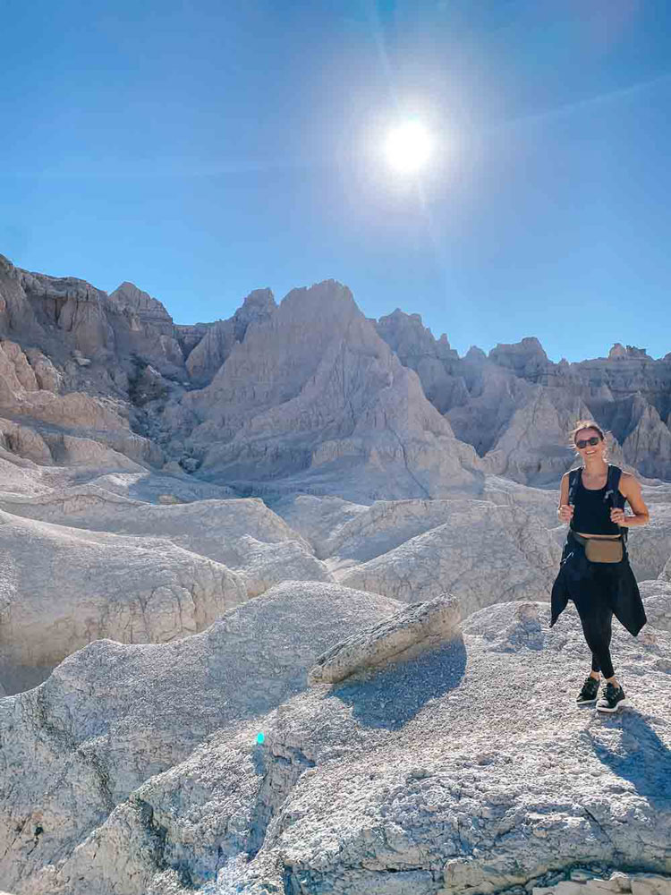 Abigail Jean hiking in Badlands National Park. 