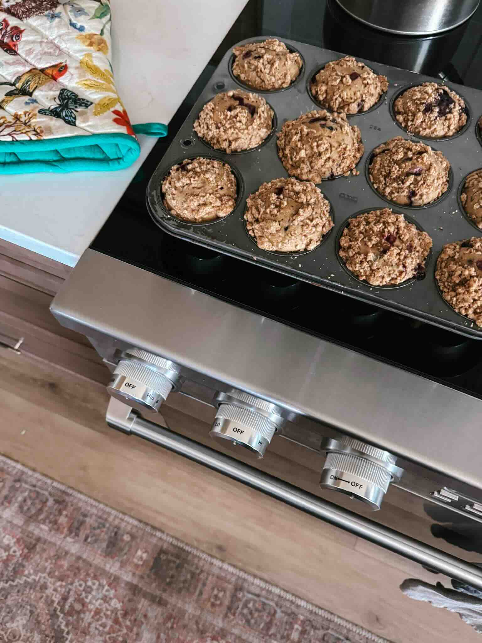 Blueberry muffins with streusel toppings. 
